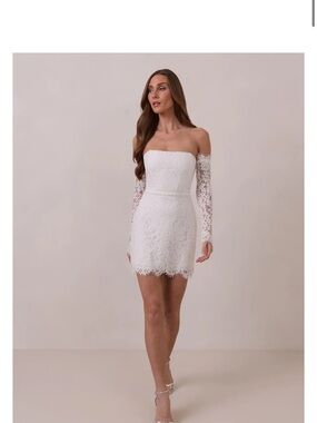 Park & Fifth White Off-Shoulder Lace Mini Dress